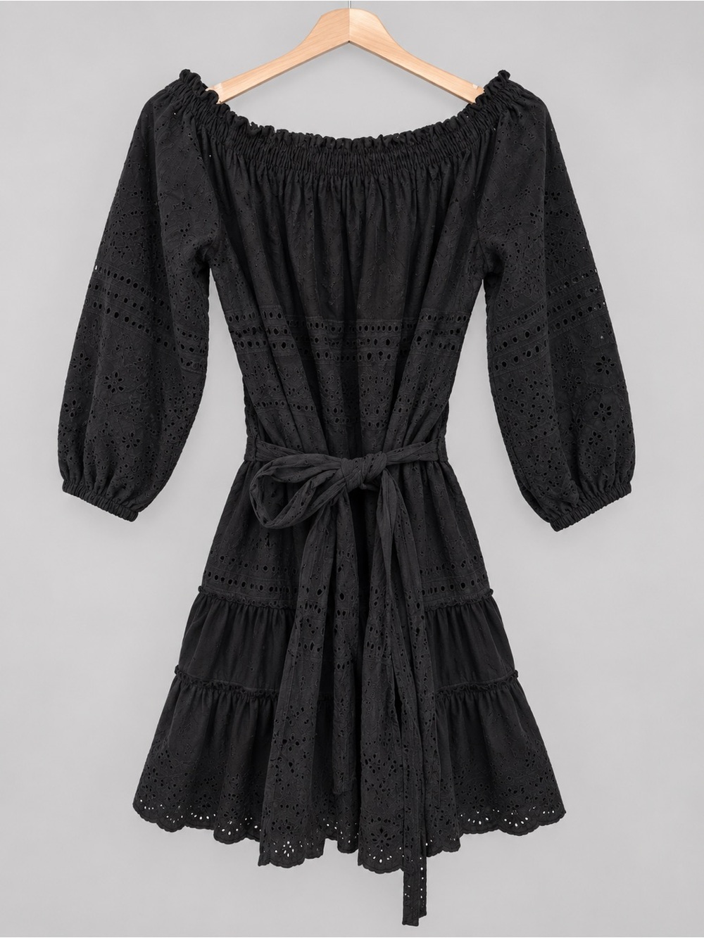 Zara Women’s Black Eyelet Off-Shoulder Tie-Waist Dress